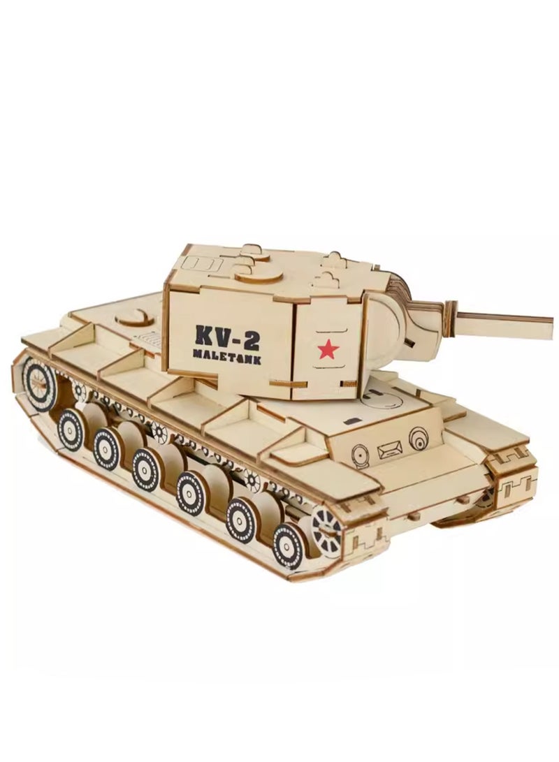 Children's 3D Wooden Model Puzzle Military Building Block Assembly Toys(Heavy Tank 88Pcs) - Image 1